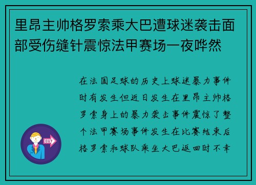 里昂主帅格罗索乘大巴遭球迷袭击面部受伤缝针震惊法甲赛场一夜哗然
